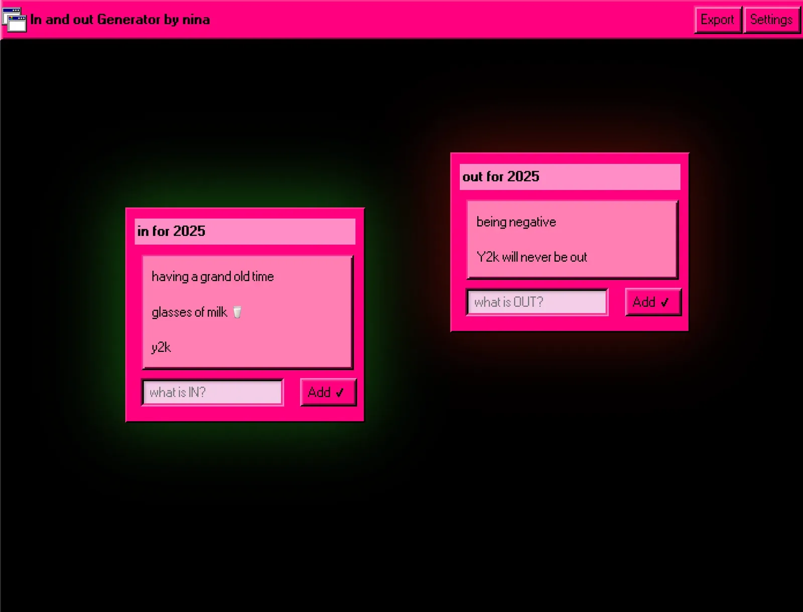Screenshot of In & Out generator